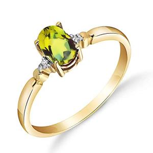 14k Gold Ring with Diamonds and Peridot, Size 8.5