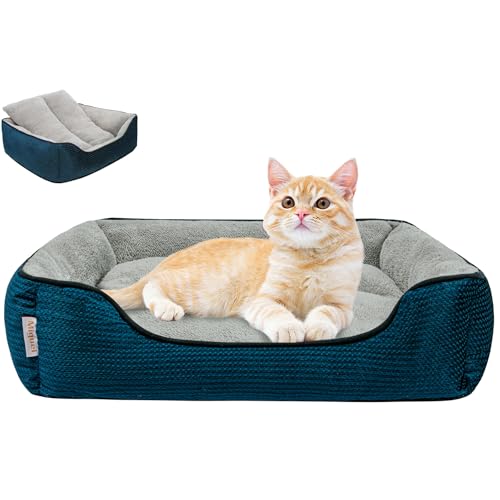Blue Washable Cat Bed with Removable Cushion, Anti-Slip Bottom