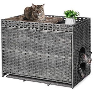 Stylish Cat Litter Box Enclosure with Soft Mat