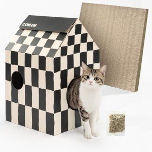 Sturdy Cardboard Cat House with Scratch Pad