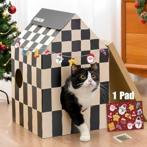 Sturdy Cardboard Cat House with Scratch Pad
