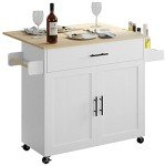 Rolling Kitchen Island Cart with Storage and Drop Leaf