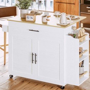 Rolling Kitchen Island with Storage and Drop Leaf