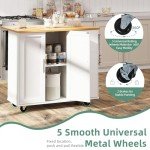 Rolling Kitchen Island Cart with Foldable Breakfast Bar
