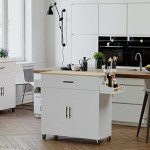 Rolling Kitchen Island Cart with Storage and Drop Leaf
