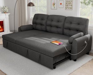 Reversible Sleeper Sofa with Storage Chaise, Dark Grey
