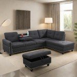 Modular L-Shaped Sectional Sofa with Ottoman Storage