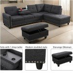 Modular L-Shaped Sectional Sofa with Ottoman Storage