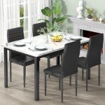 Modern 5-Piece Faux Marble Dining Set for 4