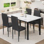 Modern 5-Piece Faux Marble Dining Set for 4