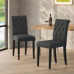 Set of 4 Black Tufted Upholstered Dining Chairs