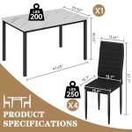 Modern 5-Piece Faux Marble Dining Set for 4