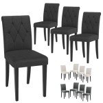 Set of 4 Black Tufted Upholstered Dining Chairs