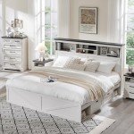 Farmhouse King Size Wood Bed Frame with Storage
