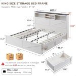 Farmhouse King Size Wood Bed Frame with Storage