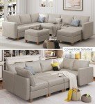 Whitesand U-Shaped Leather Sectional Sofa with Storage
