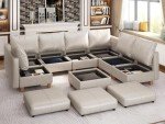 Whitesand U-Shaped Leather Sectional Sofa with Storage