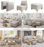 Whitesand U-Shaped Leather Sectional Sofa with Storage