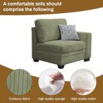 Olive Corduroy L-Sectional Sofa with Ottoman