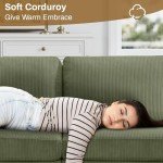 Olive Corduroy L-Sectional Sofa with Ottoman