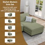 Olive Corduroy L-Sectional Sofa with Ottoman
