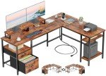 L-Shaped Home Office Desk with Power Outlet