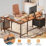 L-Shaped Home Office Desk with Power Outlet