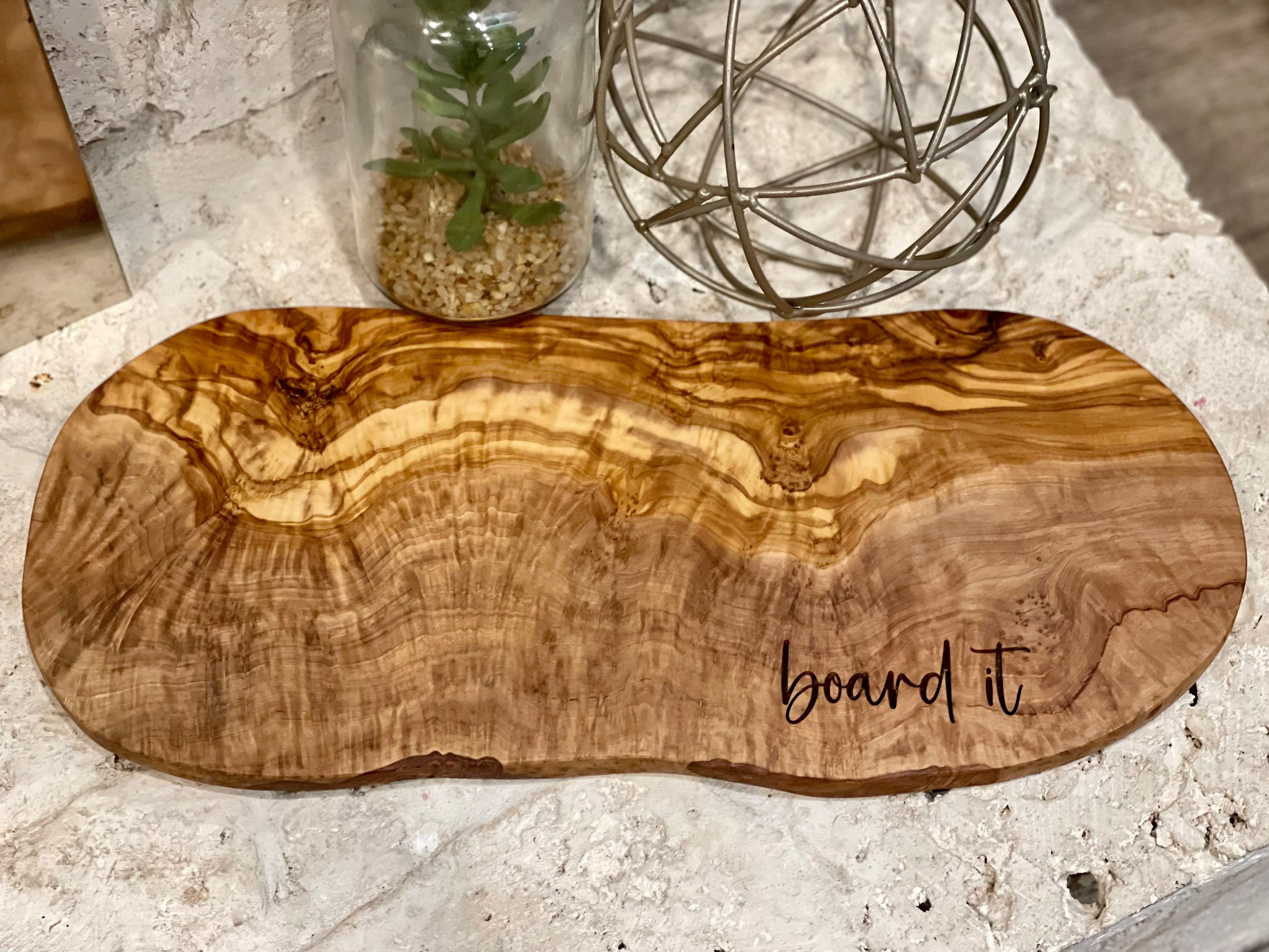 Custom Olive Wood Cheese Board with Personalization