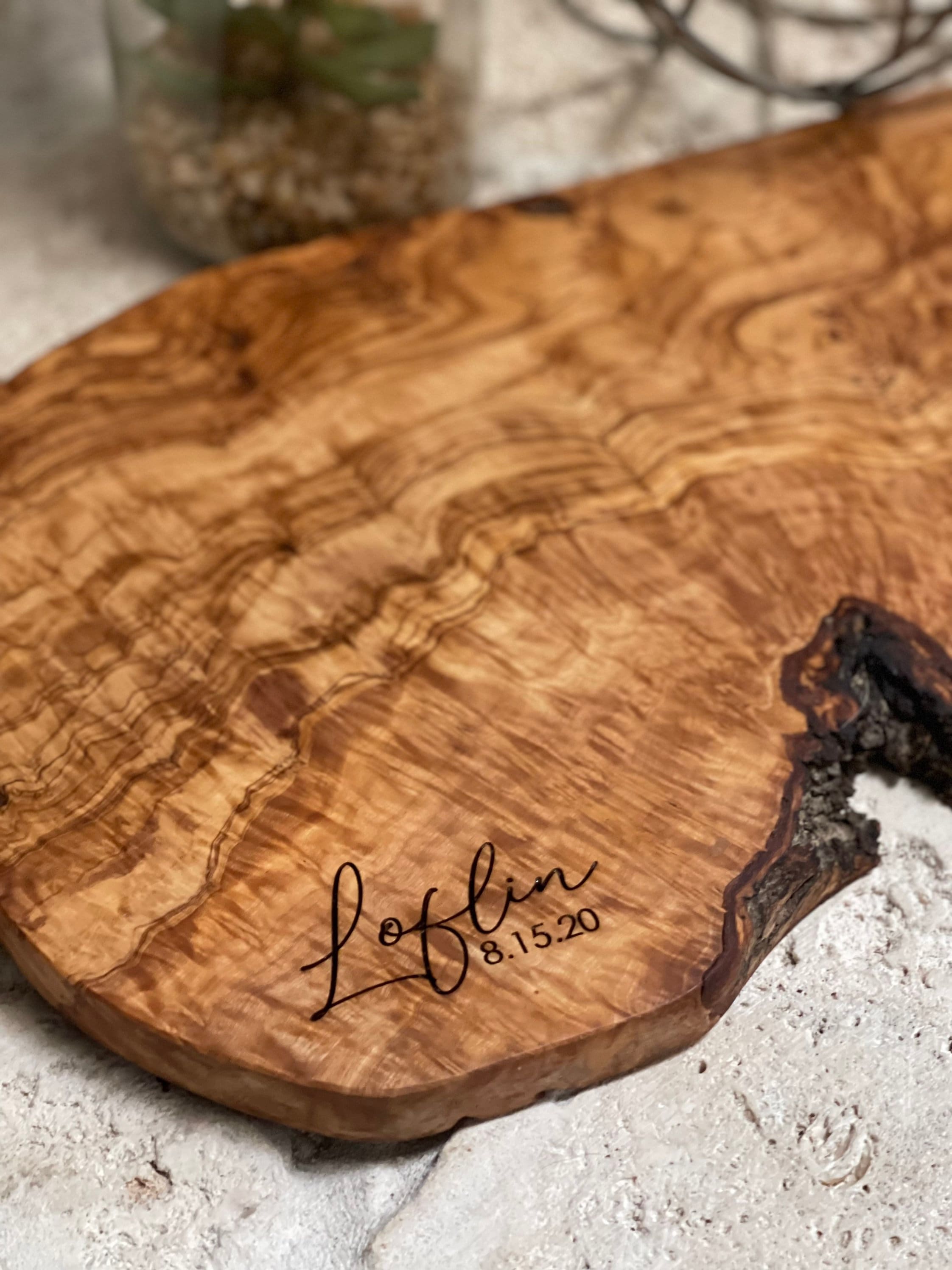 Custom Olive Wood Cheese Board with Personalization