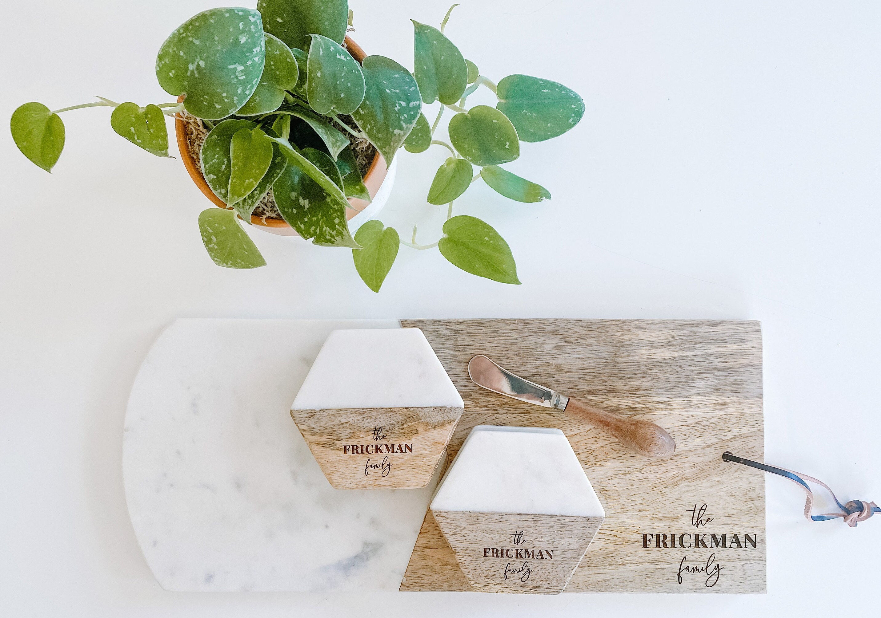 Personalized Marble Cheese Board Set with Spreader
