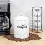 AuldHome Enamel White Coffee Canister for Kitchen