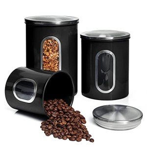 Mixpresso 3-Piece Black Airtight Kitchen Canister Set