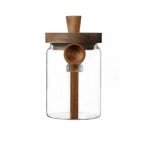 Glass Coffee Jar with Wooden Lid and Spoon