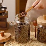 Glass Coffee Jar with Wooden Lid and Spoon