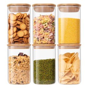 Airtight Glass Storage Jars with Bamboo Lids (6)