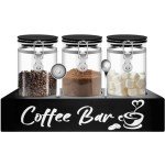 Glass Coffee Canister Set with Shelf Organizer