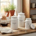 Rustic Ceramic Canister Set for Coffee, Tea, Sugar