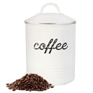 AuldHome Enamel White Coffee Canister for Kitchen