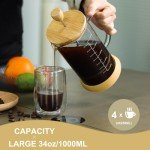French Press Coffee Maker - 34oz with Bamboo Lid
