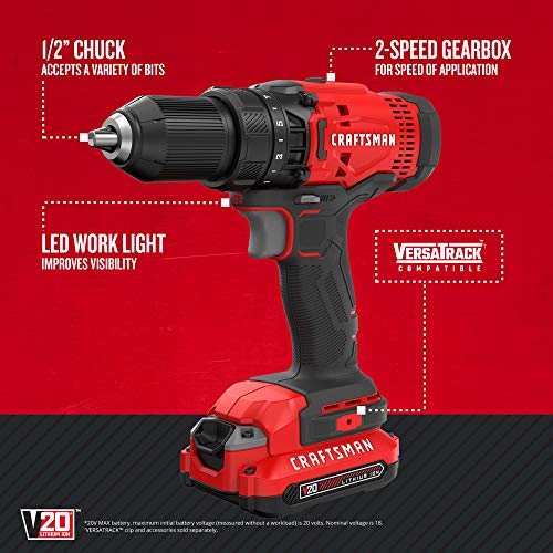CRAFTSMAN V20 Cordless Drill/Driver Kit, 1/2 inch