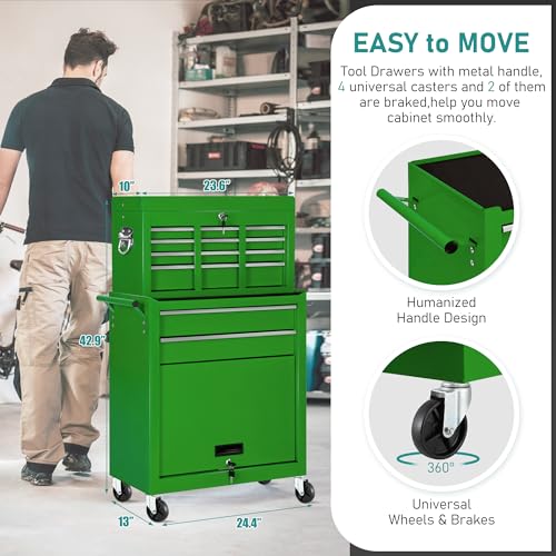 Green Rolling Tool Chest with 8 Drawers & Wheels