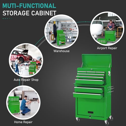 Green Rolling Tool Chest with 8 Drawers & Wheels