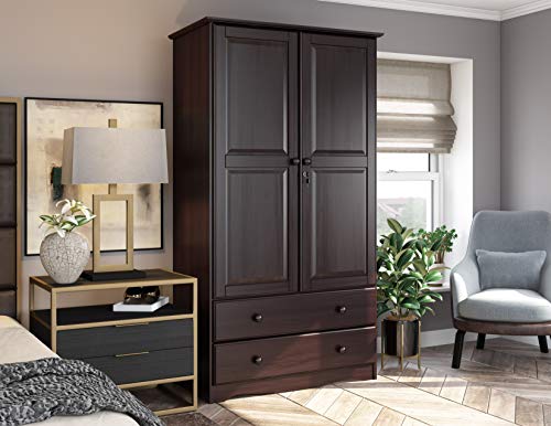 Solid wood wardrobe with lock and drawers