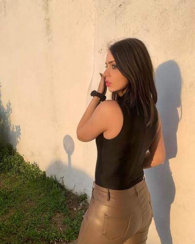 speerise Women Black Mock Neck Leotard Bodysuit