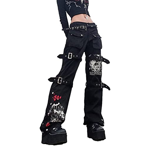 Gothic Cargo Jeans High Waisted Wide Leg Pants