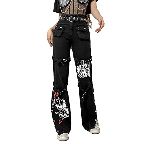 Gothic Cargo Jeans High Waisted Wide Leg Pants