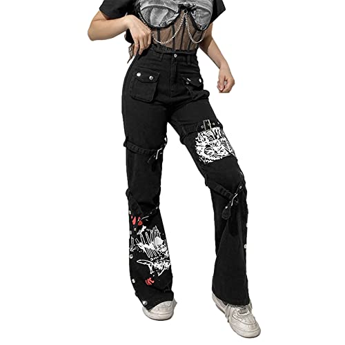 Gothic Cargo Jeans High Waisted Wide Leg Pants