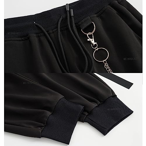 Black Cargo Pants with Chain for Women - XL