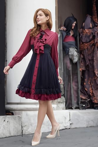 Gothic Black and Red Dress with Bows