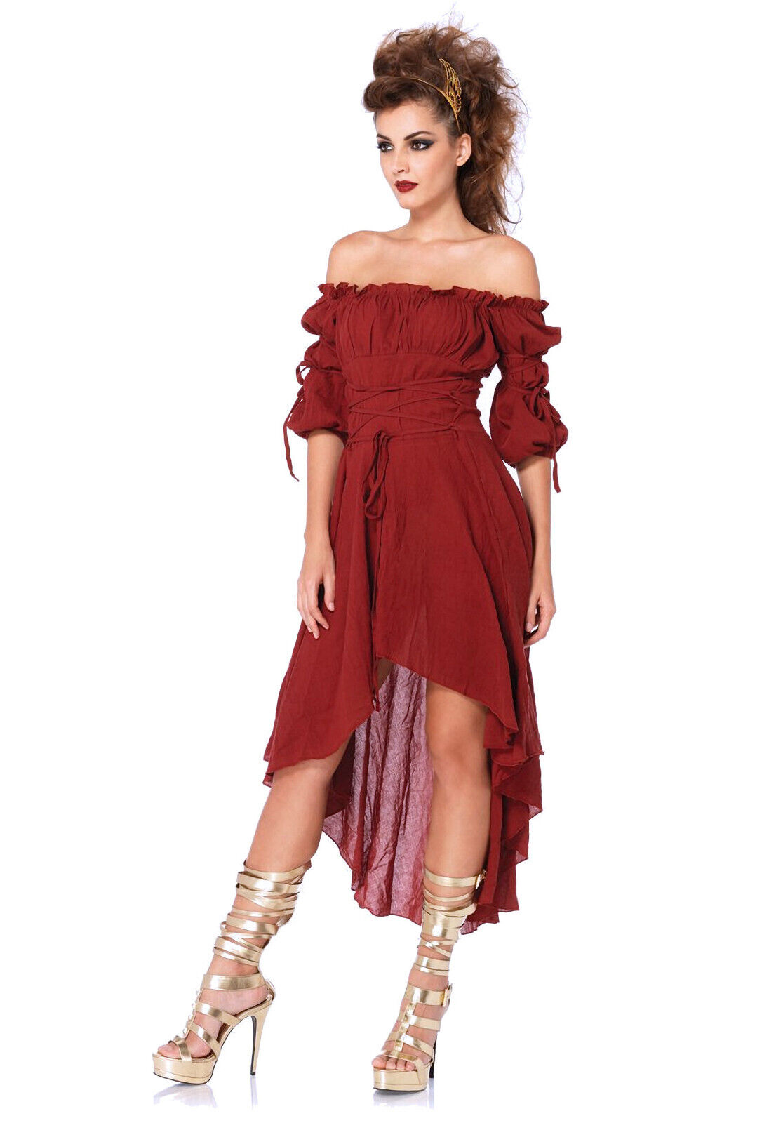 Renaissance Pirate Hi Low Burgundy Cotton Dress